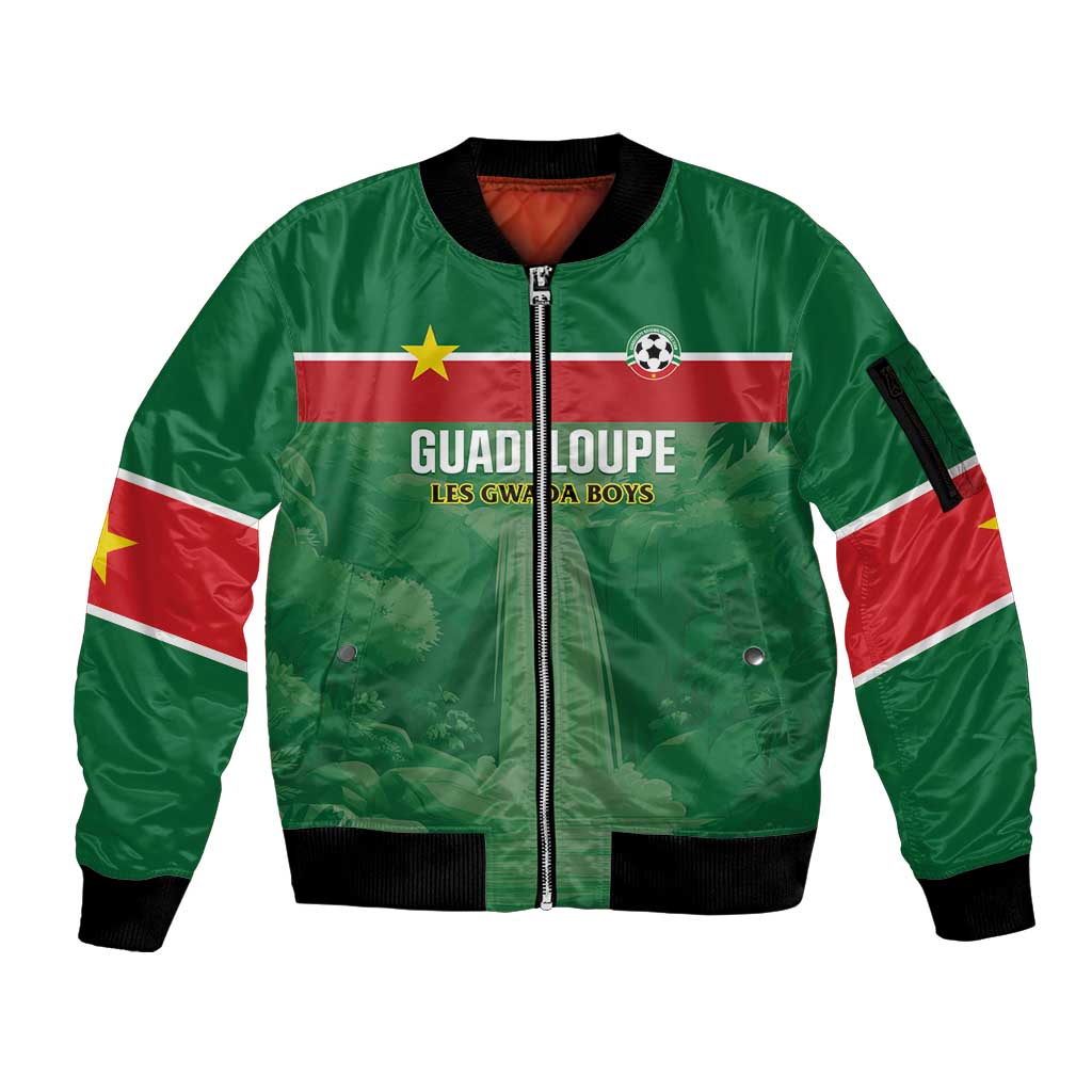Custom Football Guadeloupe Green Sleeve Zip Bomber Jacket Les Gwada Boy Go Champions
