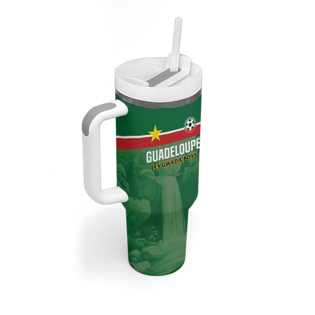 Custom Football Guadeloupe Green Tumbler With Handle Les Gwada Boy Go Champions