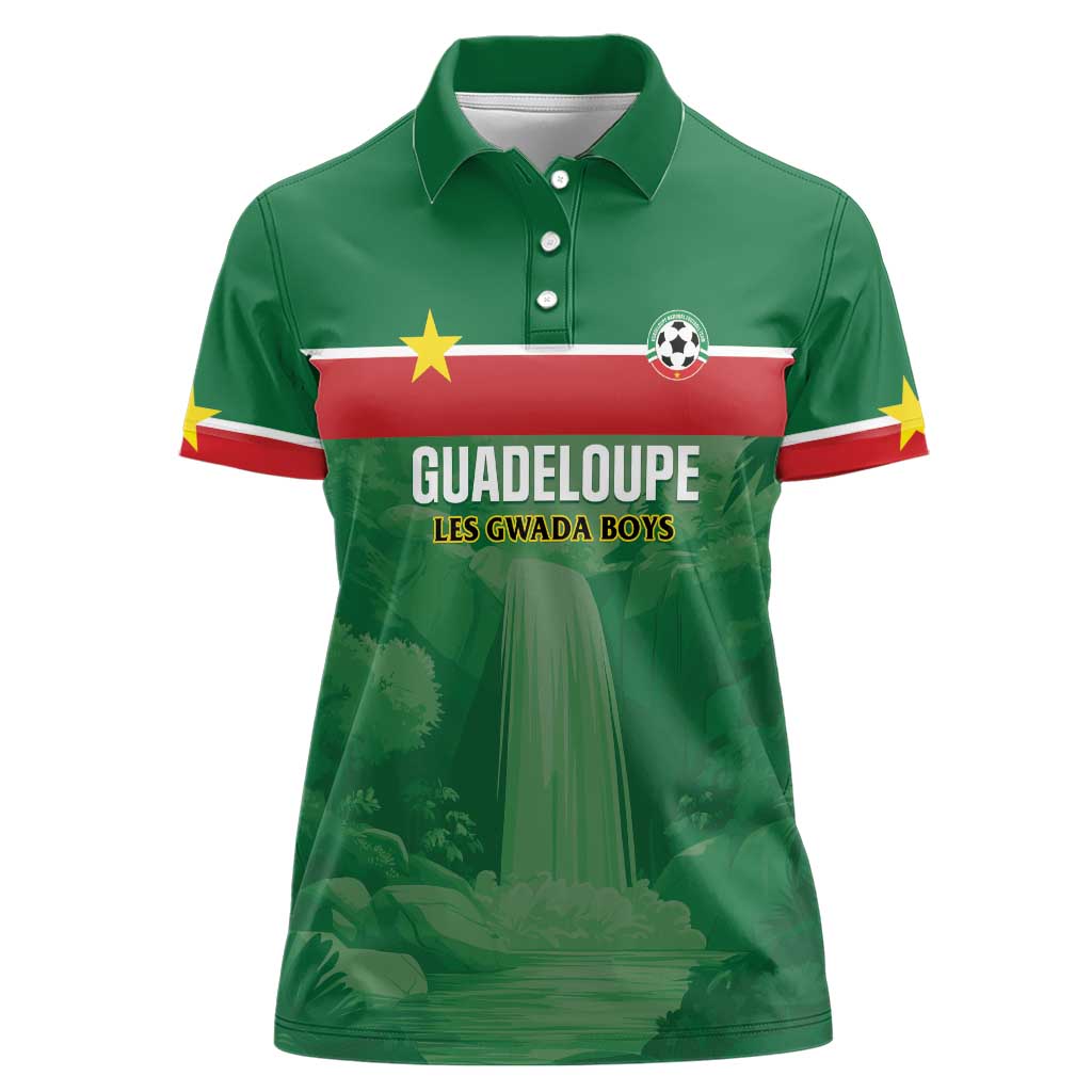 Custom Football Guadeloupe Green Women Polo Shirt Les Gwada Boy Go Champions