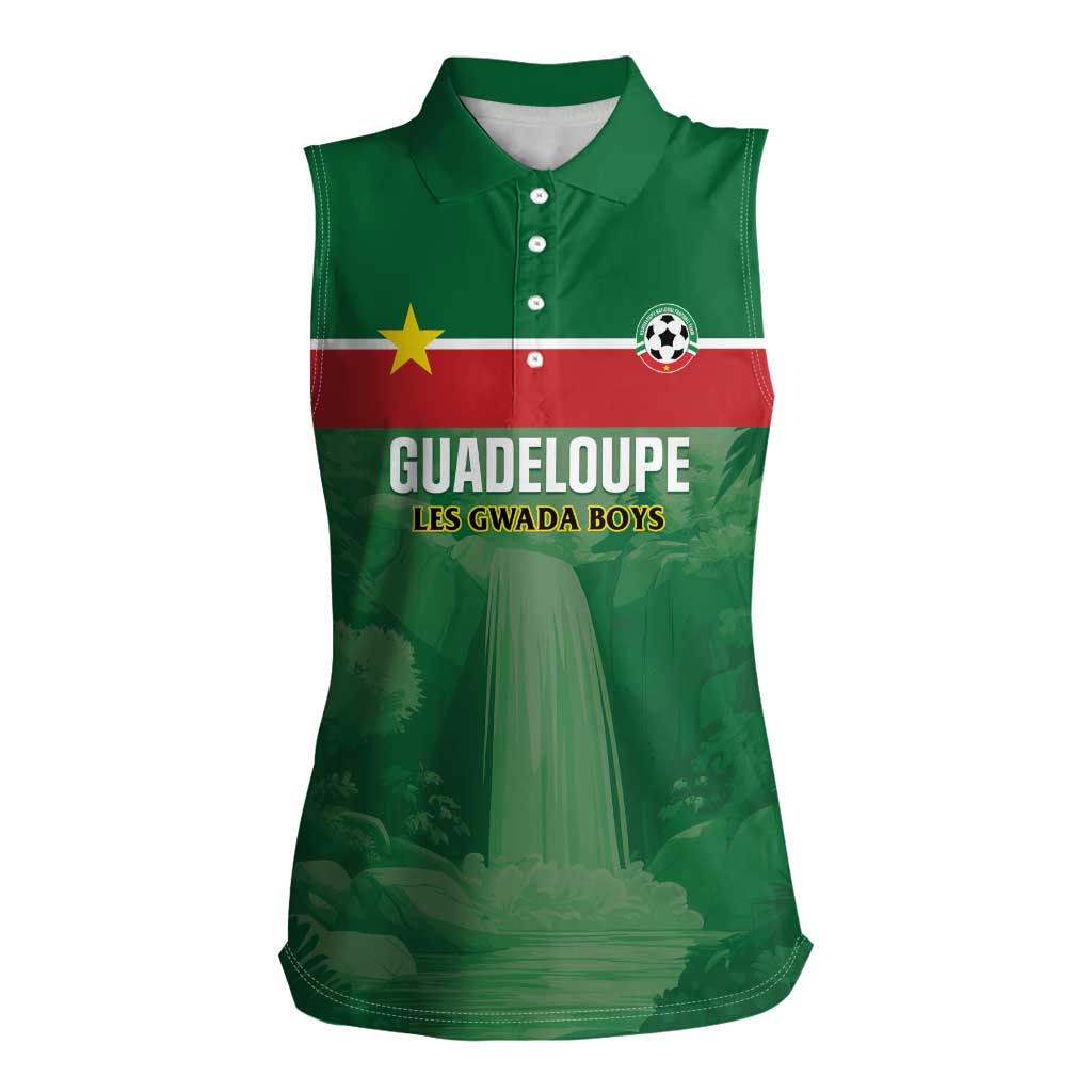 Custom Football Guadeloupe Green Women Sleeveless Polo Shirt Les Gwada Boy Go Champions