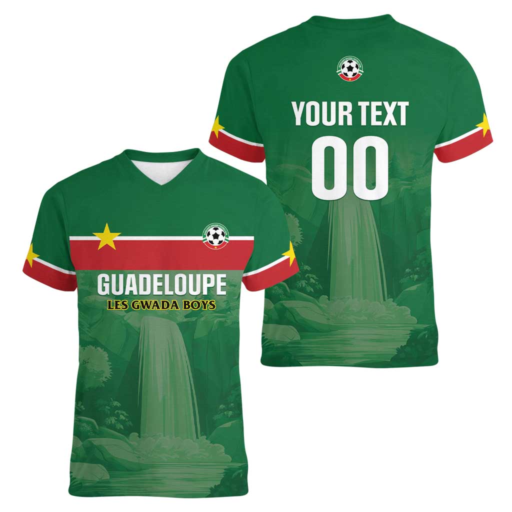 Custom Football Guadeloupe Green Women V-Neck T-Shirt Les Gwada Boy Go Champions