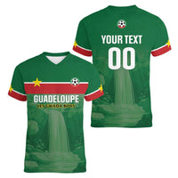 Custom Football Guadeloupe Green Women V-Neck T-Shirt Les Gwada Boy Go Champions