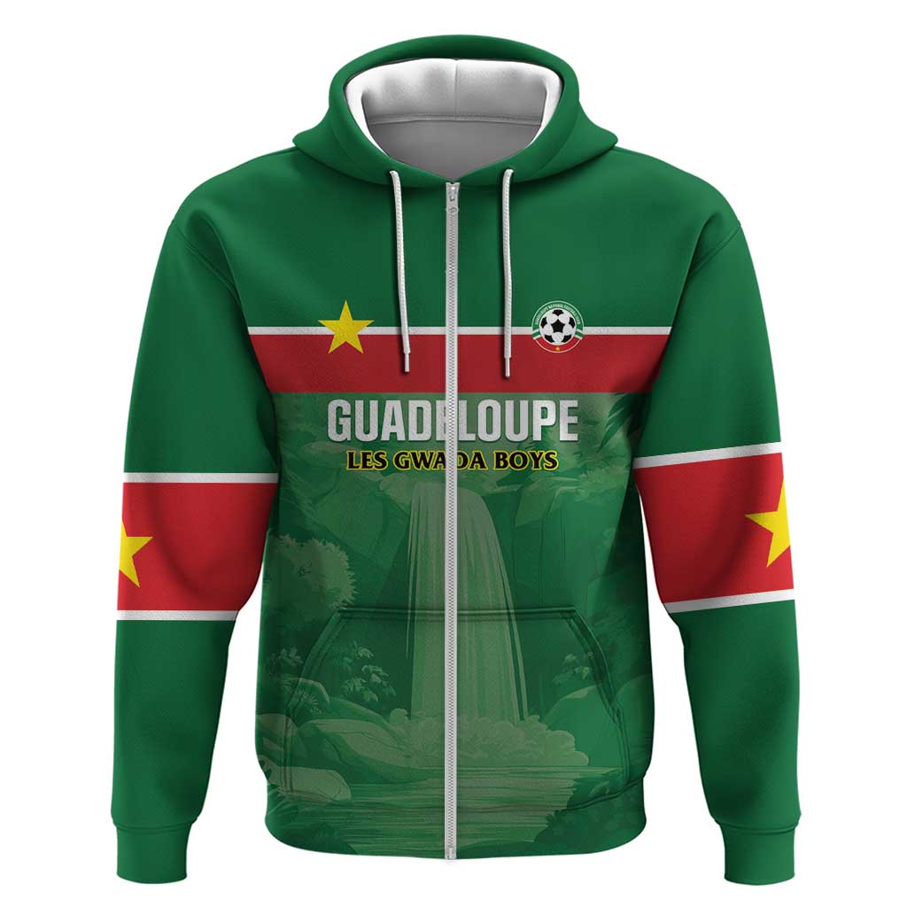 Custom Football Guadeloupe Green Zip Hoodie Les Gwada Boy Go Champions