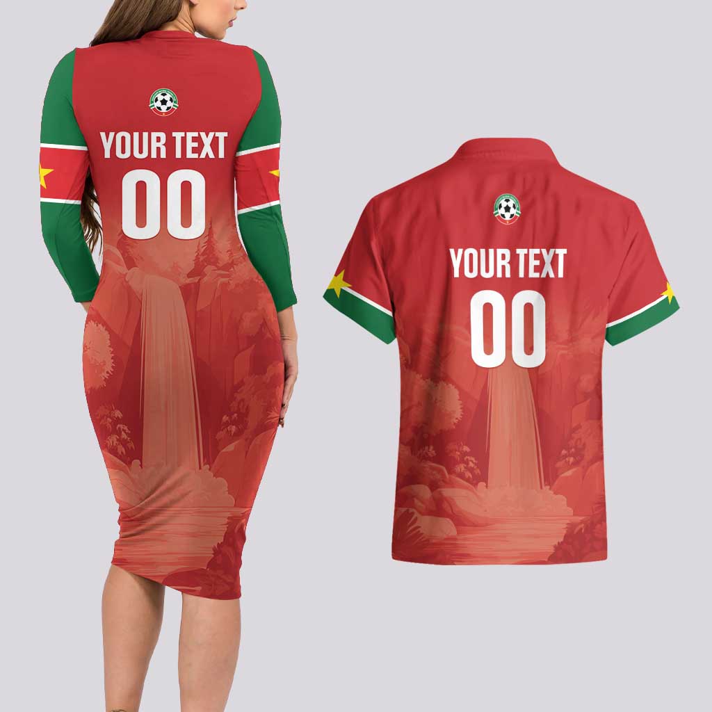 Custom Football Guadeloupe Red Couples Matching Long Sleeve Bodycon Dress and Hawaiian Shirt Les Gwada Boy Go Champions