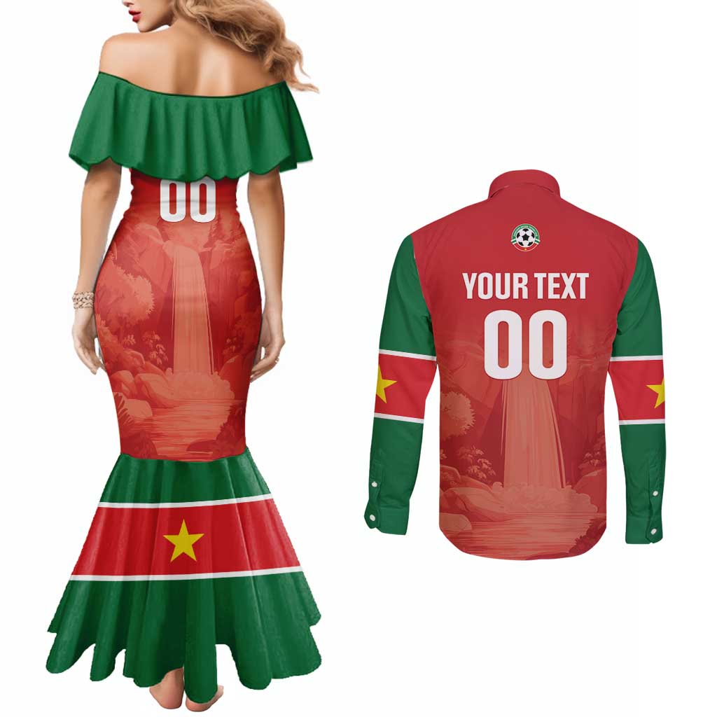 Custom Football Guadeloupe Red Couples Matching Mermaid Dress and Long Sleeve Button Shirt Les Gwada Boy Go Champions