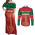 Custom Football Guadeloupe Red Couples Matching Off Shoulder Maxi Dress and Long Sleeve Button Shirt Les Gwada Boy Go Champions