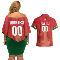 Custom Football Guadeloupe Red Couples Matching Off Shoulder Short Dress and Hawaiian Shirt Les Gwada Boy Go Champions