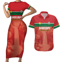 Custom Football Guadeloupe Red Couples Matching Short Sleeve Bodycon Dress and Hawaiian Shirt Les Gwada Boy Go Champions