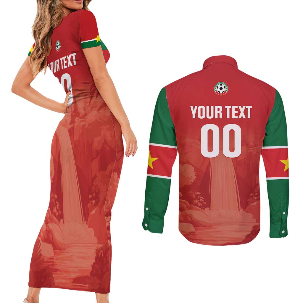 Custom Football Guadeloupe Red Couples Matching Short Sleeve Bodycon Dress and Long Sleeve Button Shirt Les Gwada Boy Go Champions