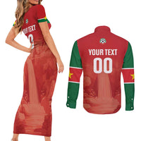 Custom Football Guadeloupe Red Couples Matching Short Sleeve Bodycon Dress and Long Sleeve Button Shirt Les Gwada Boy Go Champions