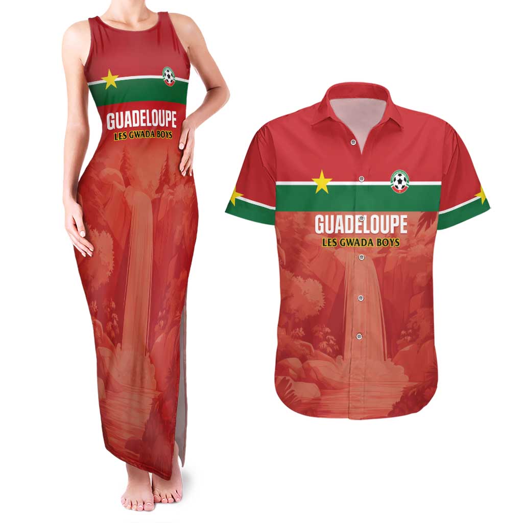 Custom Football Guadeloupe Red Couples Matching Tank Maxi Dress and Hawaiian Shirt Les Gwada Boy Go Champions