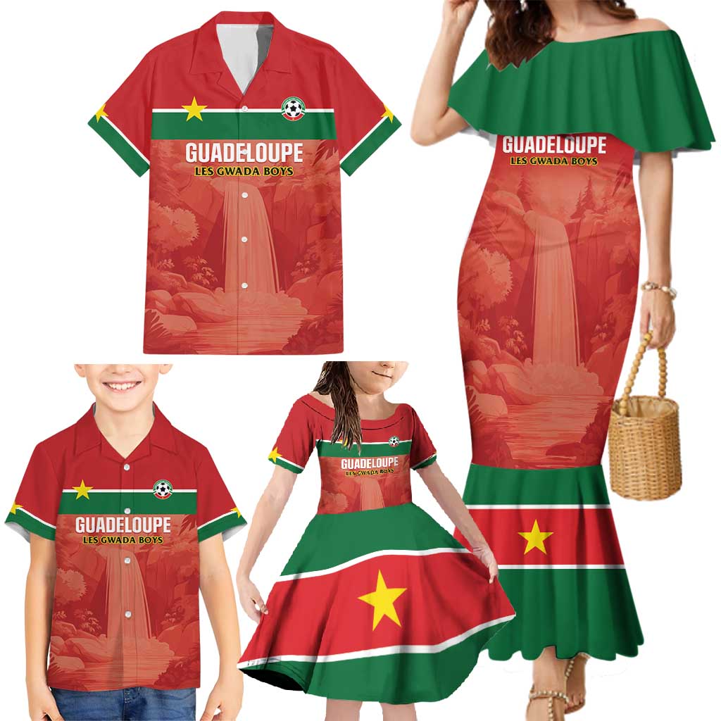 Custom Football Guadeloupe Red Family Matching Mermaid Dress and Hawaiian Shirt Les Gwada Boy Go Champions