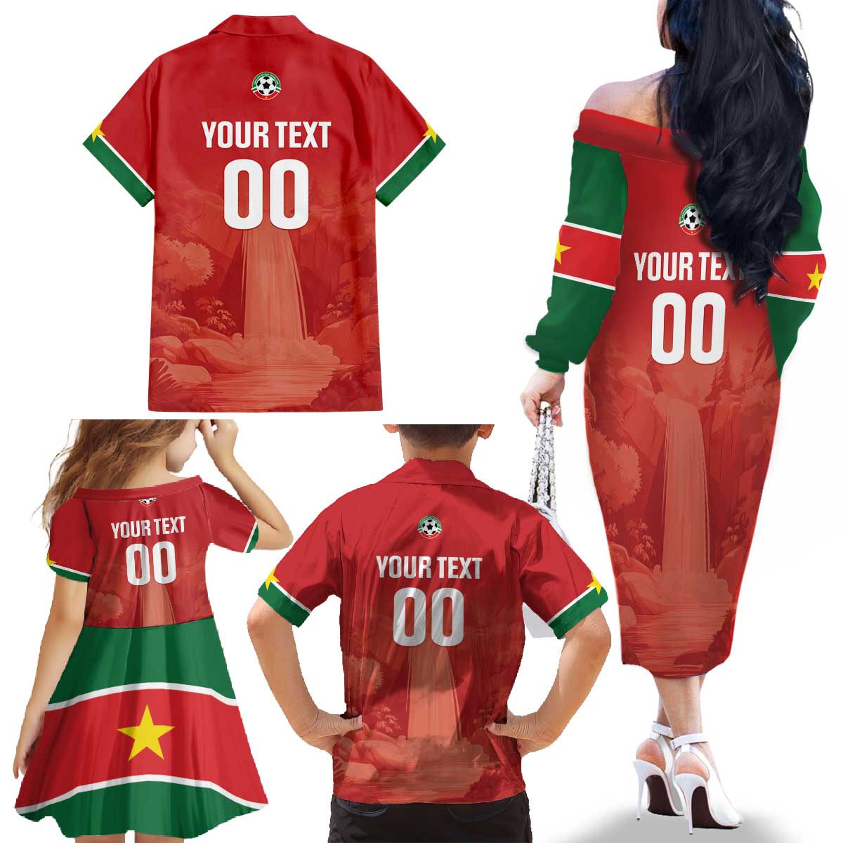 Custom Football Guadeloupe Red Family Matching Off The Shoulder Long Sleeve Dress and Hawaiian Shirt Les Gwada Boy Go Champions