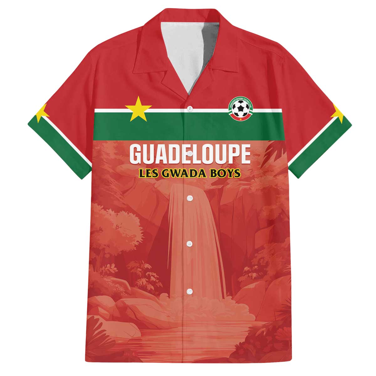 Custom Football Guadeloupe Red Family Matching Off The Shoulder Long Sleeve Dress and Hawaiian Shirt Les Gwada Boy Go Champions