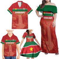 Custom Football Guadeloupe Red Family Matching Off Shoulder Maxi Dress and Hawaiian Shirt Les Gwada Boy Go Champions
