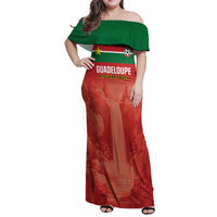 Custom Football Guadeloupe Red Family Matching Off Shoulder Maxi Dress and Hawaiian Shirt Les Gwada Boy Go Champions