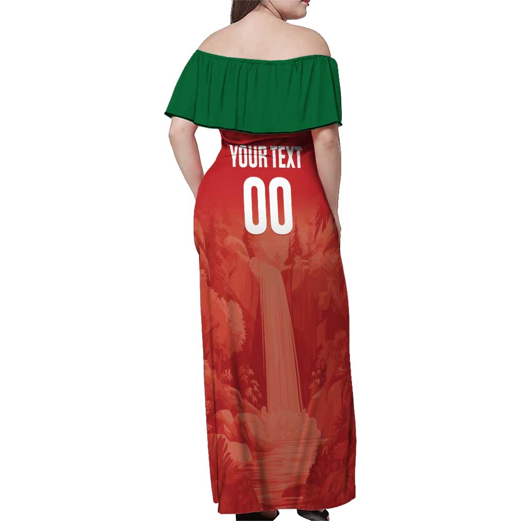 Custom Football Guadeloupe Red Family Matching Off Shoulder Maxi Dress and Hawaiian Shirt Les Gwada Boy Go Champions