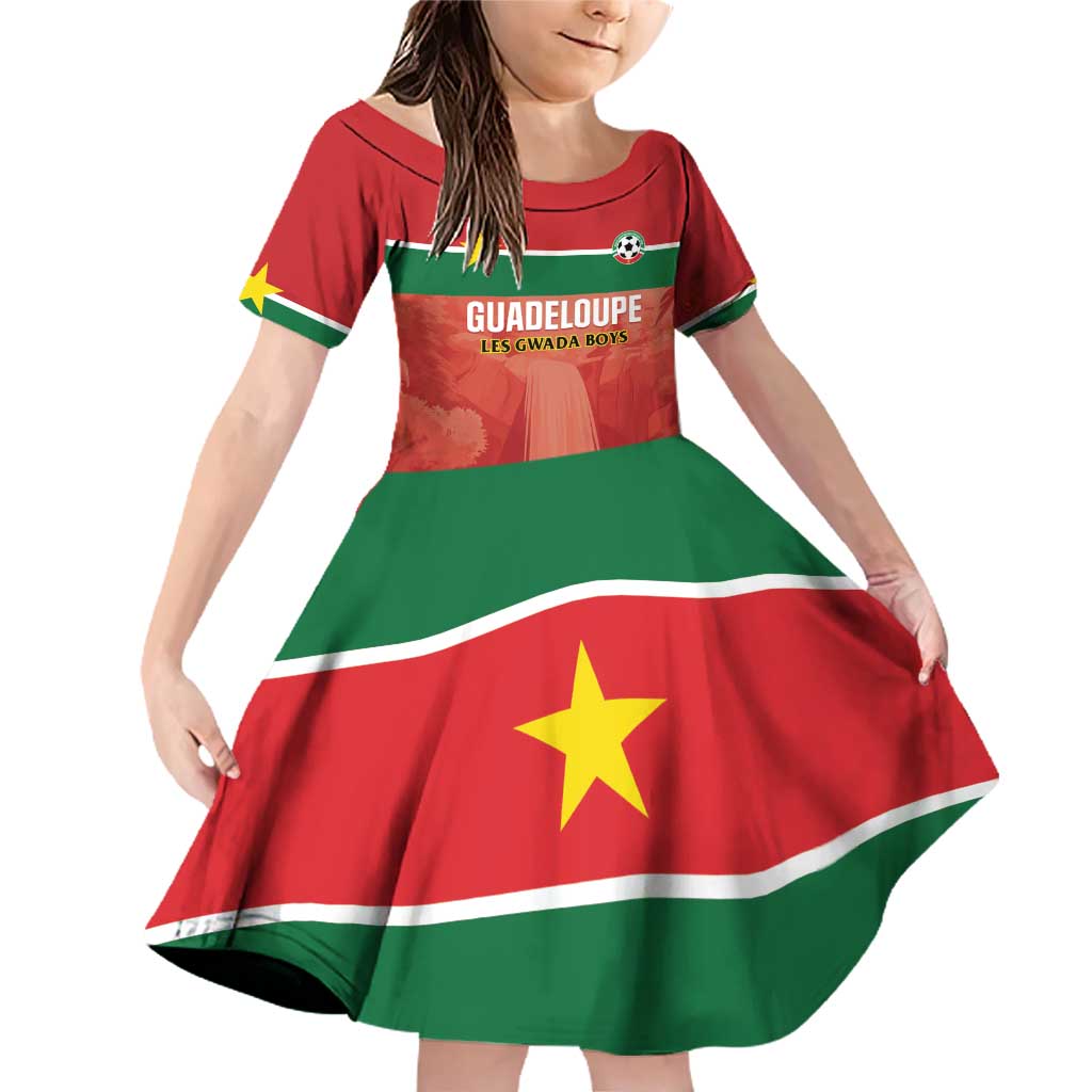 Custom Football Guadeloupe Red Family Matching Off Shoulder Short Dress and Hawaiian Shirt Les Gwada Boy Go Champions