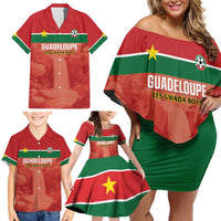 Custom Football Guadeloupe Red Family Matching Off Shoulder Short Dress and Hawaiian Shirt Les Gwada Boy Go Champions
