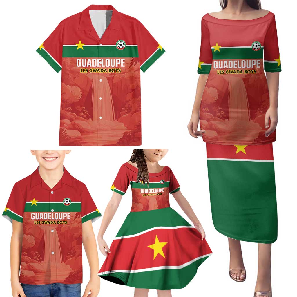 Custom Football Guadeloupe Red Family Matching Puletasi and Hawaiian Shirt Les Gwada Boy Go Champions