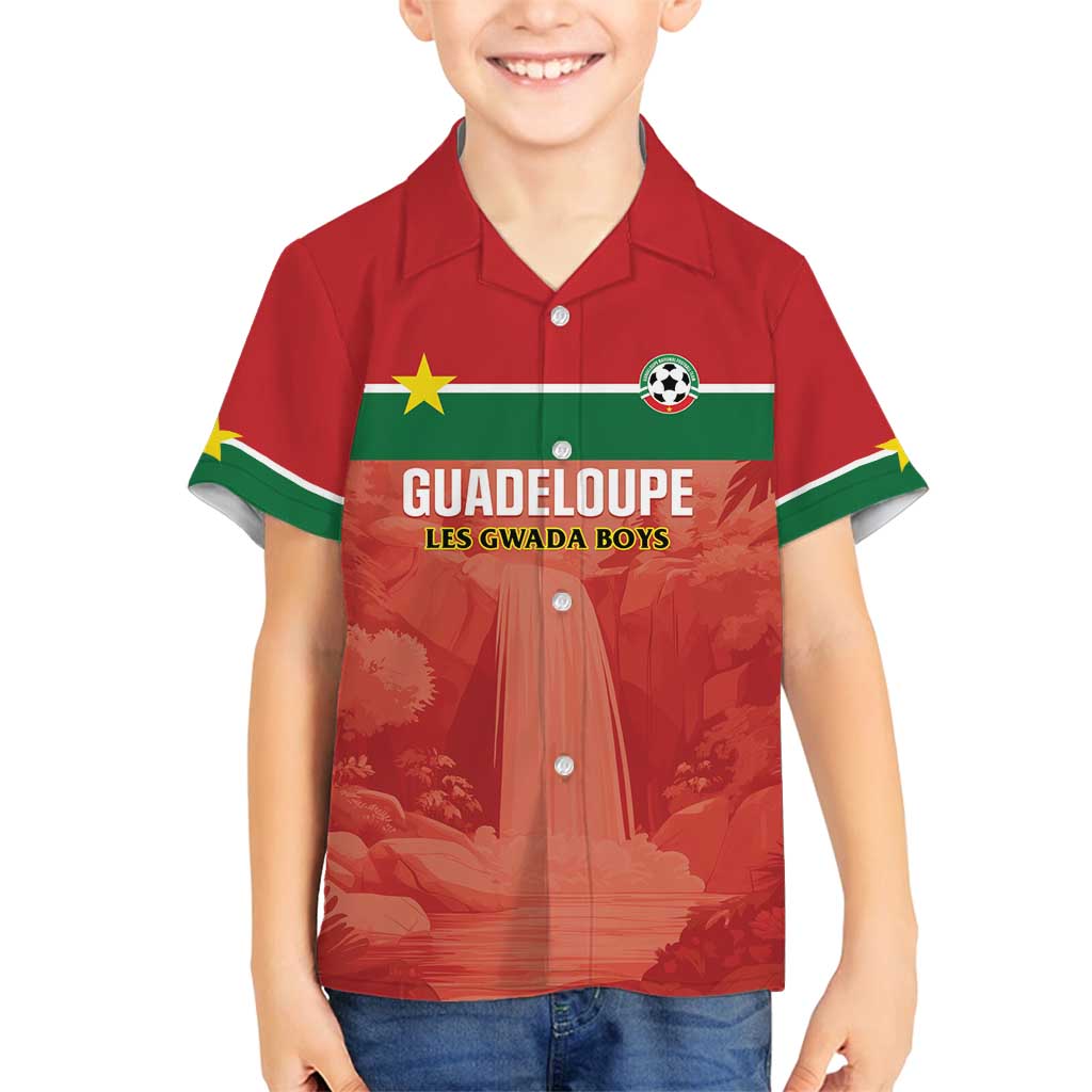 Custom Football Guadeloupe Red Family Matching Puletasi and Hawaiian Shirt Les Gwada Boy Go Champions