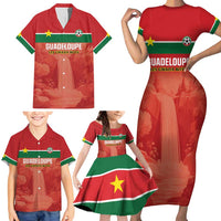 Custom Football Guadeloupe Red Family Matching Short Sleeve Bodycon Dress and Hawaiian Shirt Les Gwada Boy Go Champions