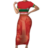 Custom Football Guadeloupe Red Family Matching Short Sleeve Bodycon Dress and Hawaiian Shirt Les Gwada Boy Go Champions