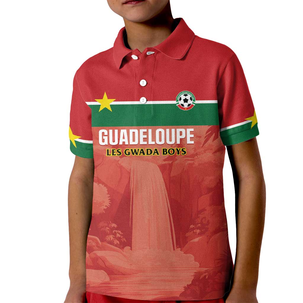 Custom Football Guadeloupe Red Kid Polo Shirt Les Gwada Boy Go Champions
