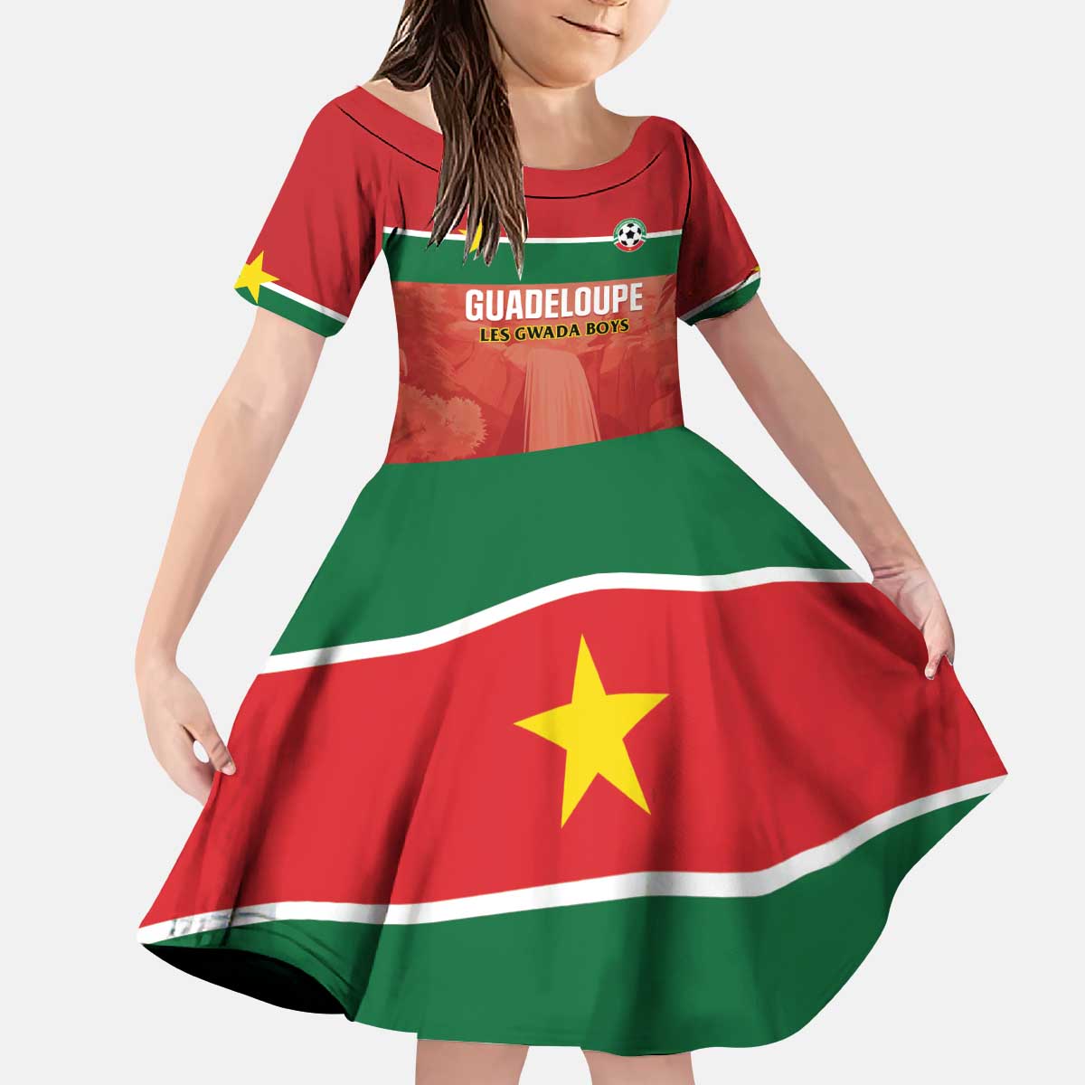 Custom Football Guadeloupe Red Kid Short Sleeve Dress Les Gwada Boy Go Champions