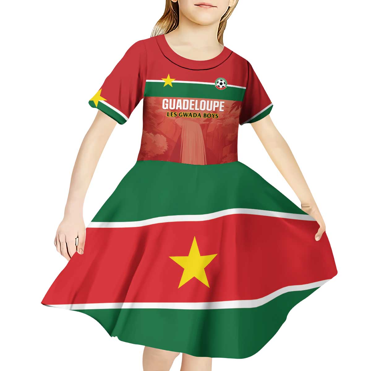 Custom Football Guadeloupe Red Kid Short Sleeve Dress Les Gwada Boy Go Champions