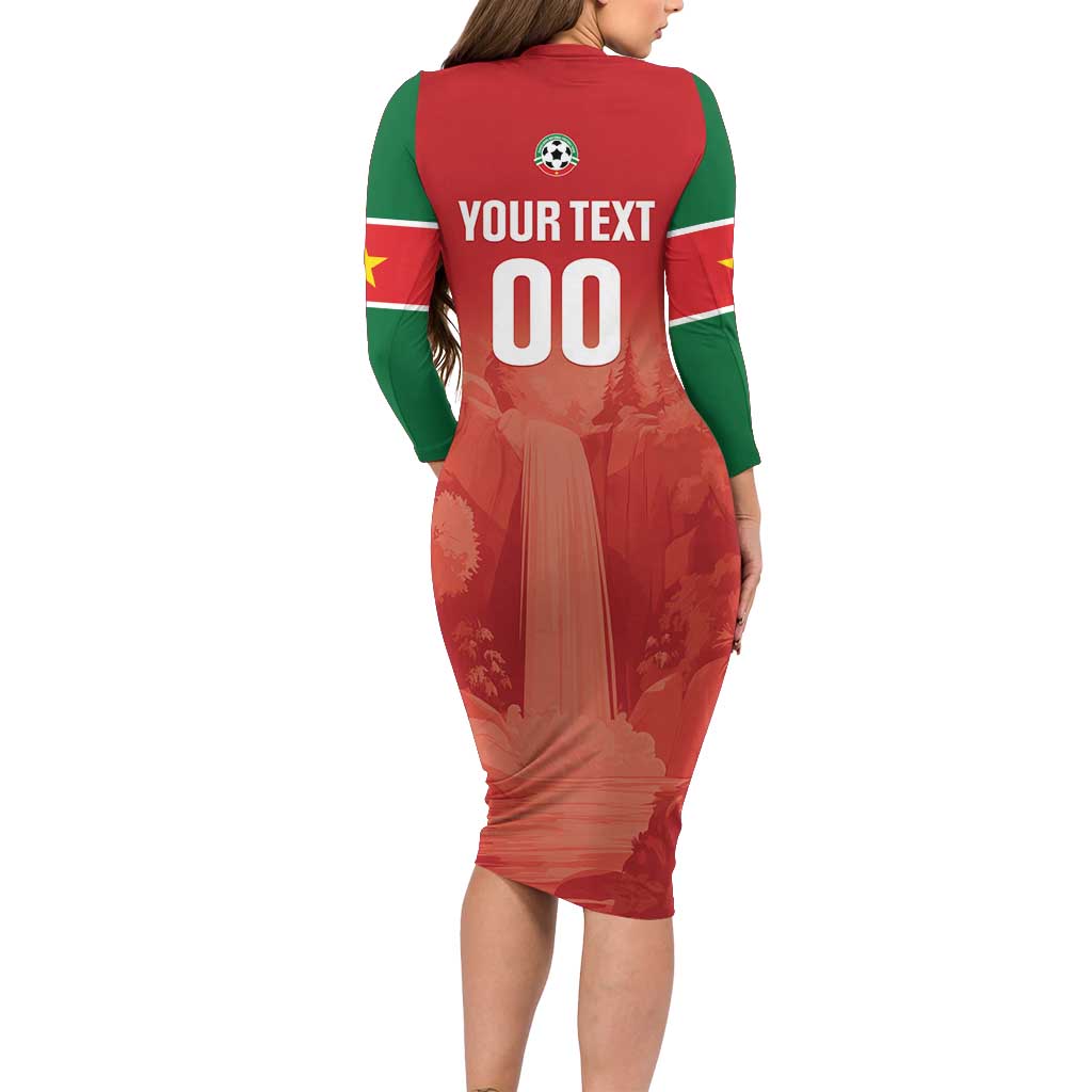 Custom Football Guadeloupe Red Long Sleeve Bodycon Dress Les Gwada Boy Go Champions