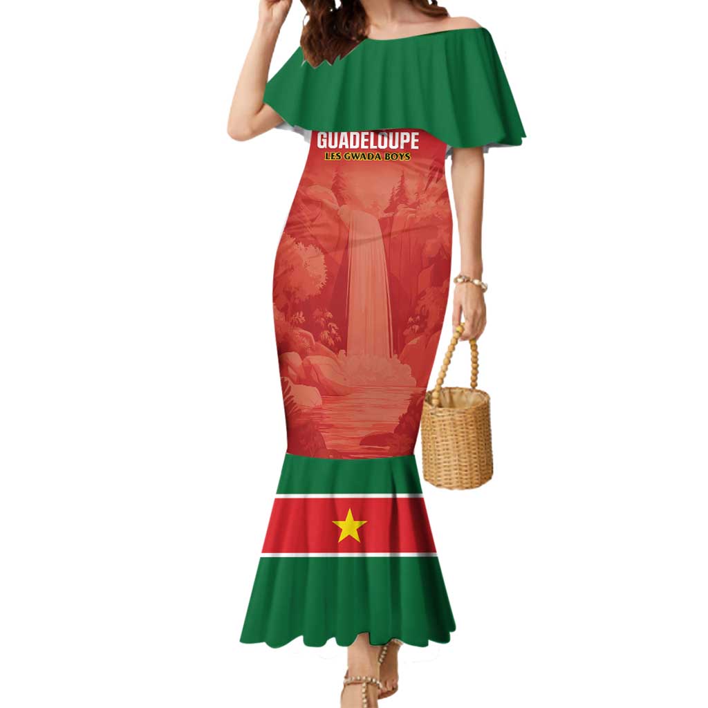 Custom Football Guadeloupe Red Mermaid Dress Les Gwada Boy Go Champions