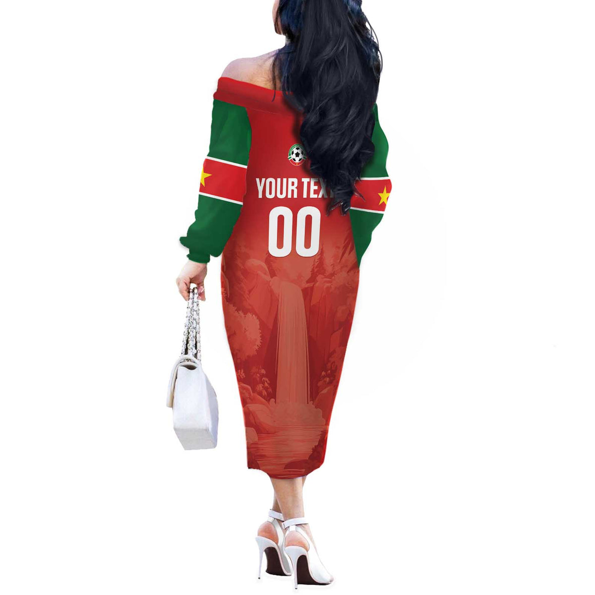 Custom Football Guadeloupe Red Off The Shoulder Long Sleeve Dress Les Gwada Boy Go Champions