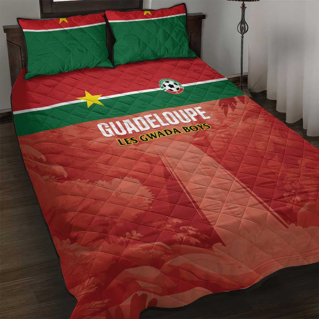 Football Guadeloupe Red Quilt Bed Set Les Gwada Boy Go Champions