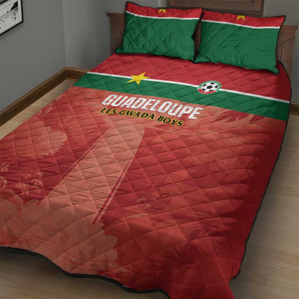 Football Guadeloupe Red Quilt Bed Set Les Gwada Boy Go Champions