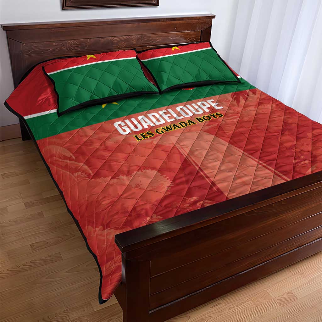Football Guadeloupe Red Quilt Bed Set Les Gwada Boy Go Champions