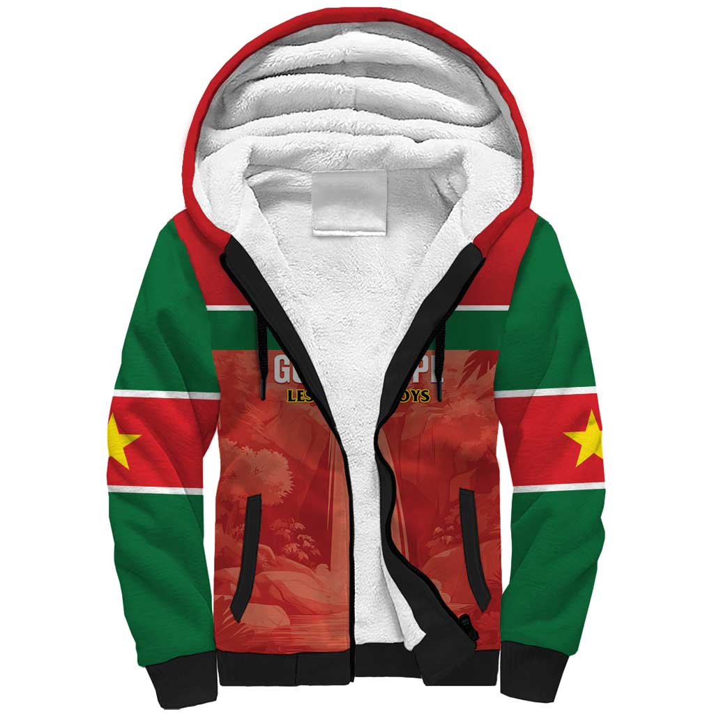 Custom Football Guadeloupe Red Sherpa Hoodie Les Gwada Boy Go Champions