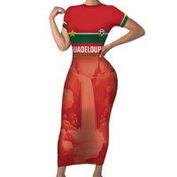 Custom Football Guadeloupe Red Short Sleeve Bodycon Dress Les Gwada Boy Go Champions