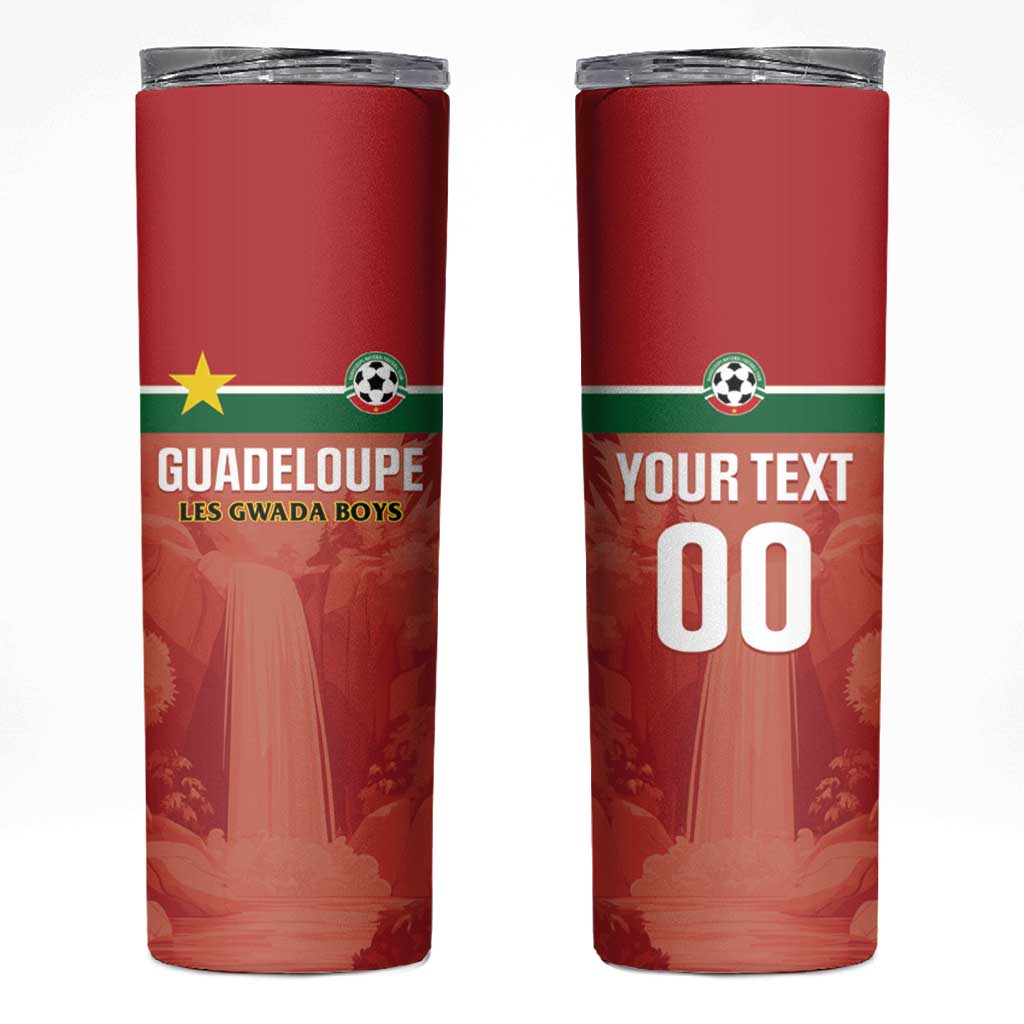 Custom Football Guadeloupe Red Skinny Tumbler Les Gwada Boy Go Champions
