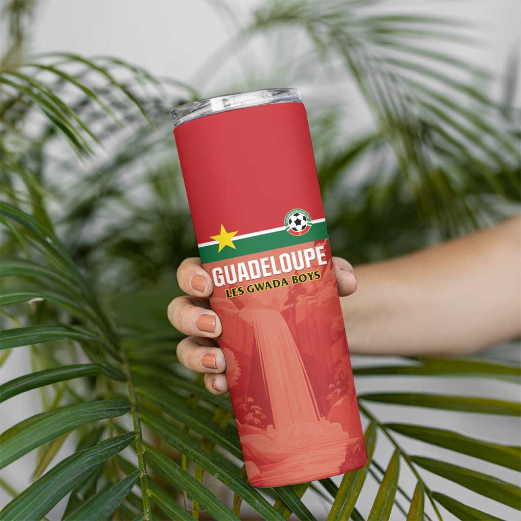 Custom Football Guadeloupe Red Skinny Tumbler Les Gwada Boy Go Champions