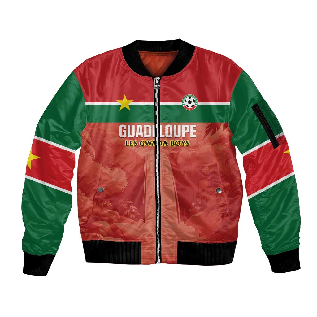 Custom Football Guadeloupe Red Sleeve Zip Bomber Jacket Les Gwada Boy Go Champions