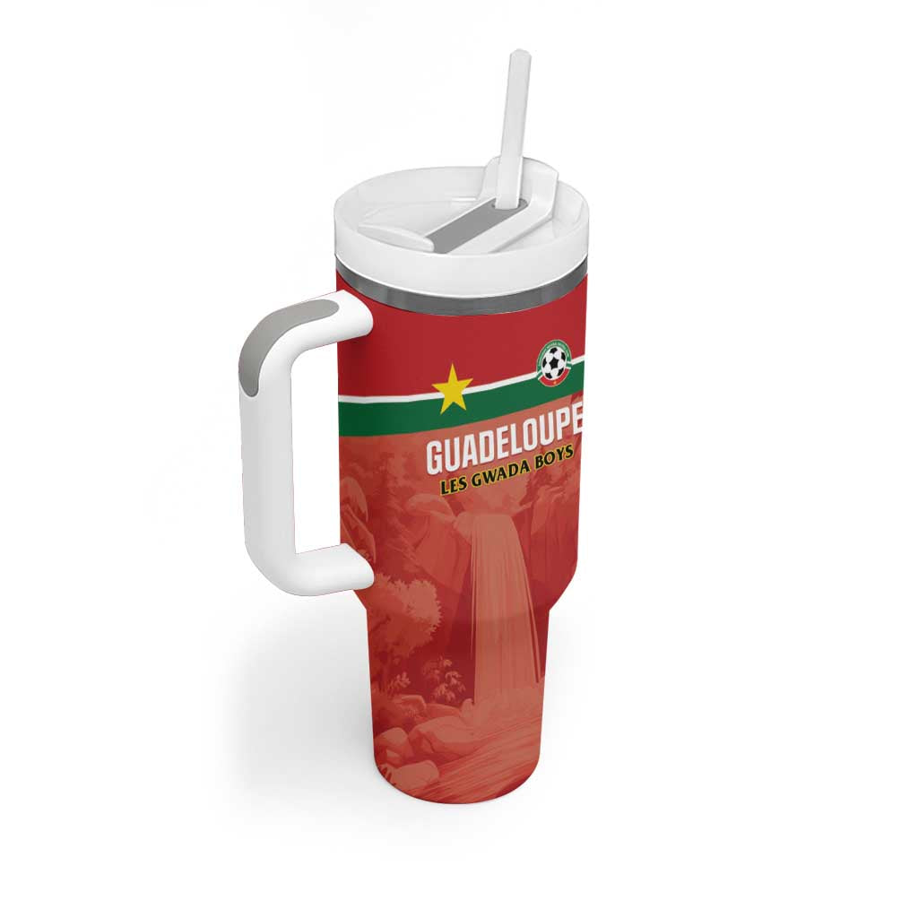 Custom Football Guadeloupe Red Tumbler With Handle Les Gwada Boy Go Champions