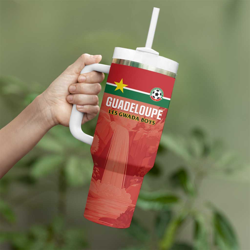 Custom Football Guadeloupe Red Tumbler With Handle Les Gwada Boy Go Champions