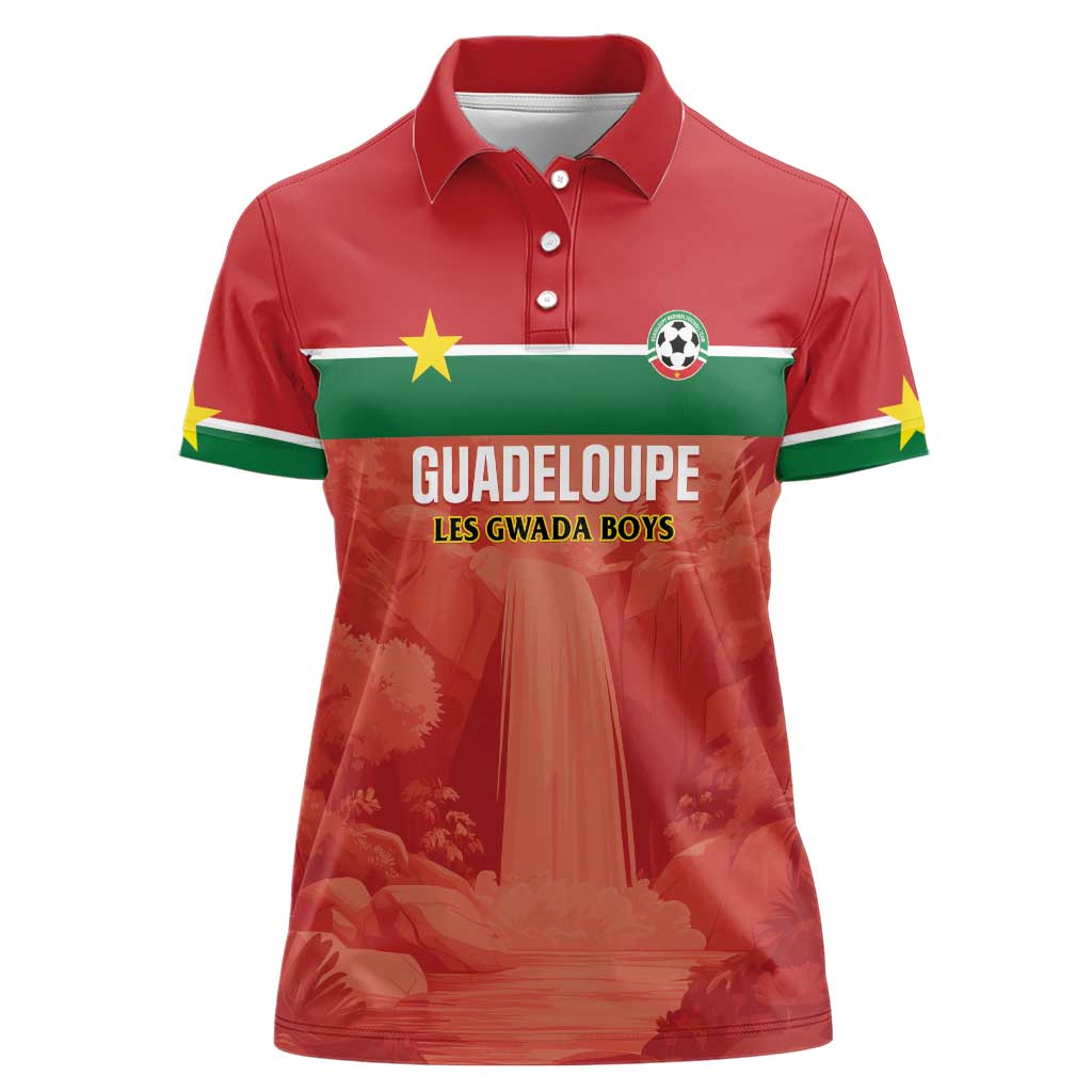Custom Football Guadeloupe Red Women Polo Shirt Les Gwada Boy Go Champions