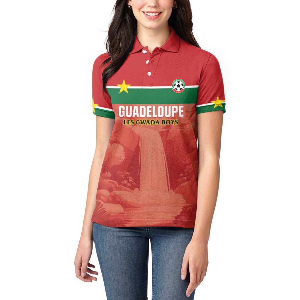 Custom Football Guadeloupe Red Women Polo Shirt Les Gwada Boy Go Champions