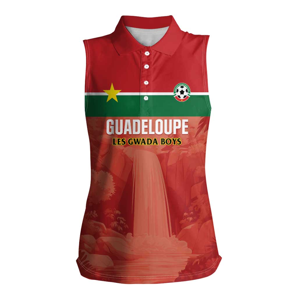Custom Football Guadeloupe Red Women Sleeveless Polo Shirt Les Gwada Boy Go Champions