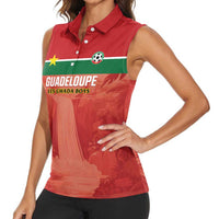 Custom Football Guadeloupe Red Women Sleeveless Polo Shirt Les Gwada Boy Go Champions