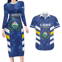 Custom El Salvador Football Couples Matching Long Sleeve Bodycon Dress and Hawaiian Shirt La Selecta Go Champions