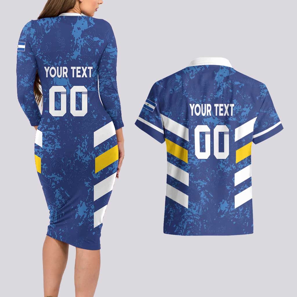 Custom El Salvador Football Couples Matching Long Sleeve Bodycon Dress and Hawaiian Shirt La Selecta Go Champions