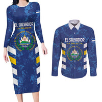 Custom El Salvador Football Couples Matching Long Sleeve Bodycon Dress and Long Sleeve Button Shirt La Selecta Go Champions